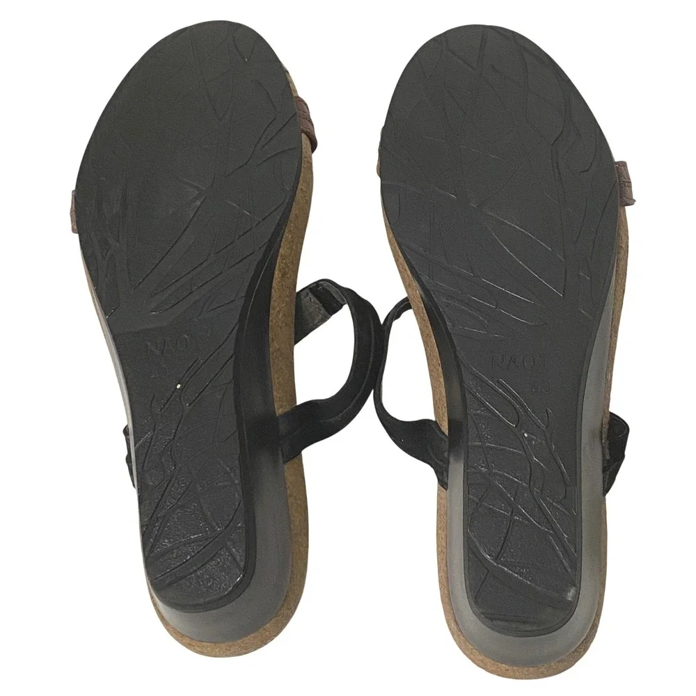 Naot Liv Slide Sandals Leather Braided Wedge US Size 9 to 9.5 Hook Loop Strappy